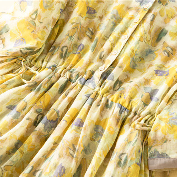 Abito midi con motivo floreale a contrasto di colore e maniche corte Buddha Stones con tasche - image 18