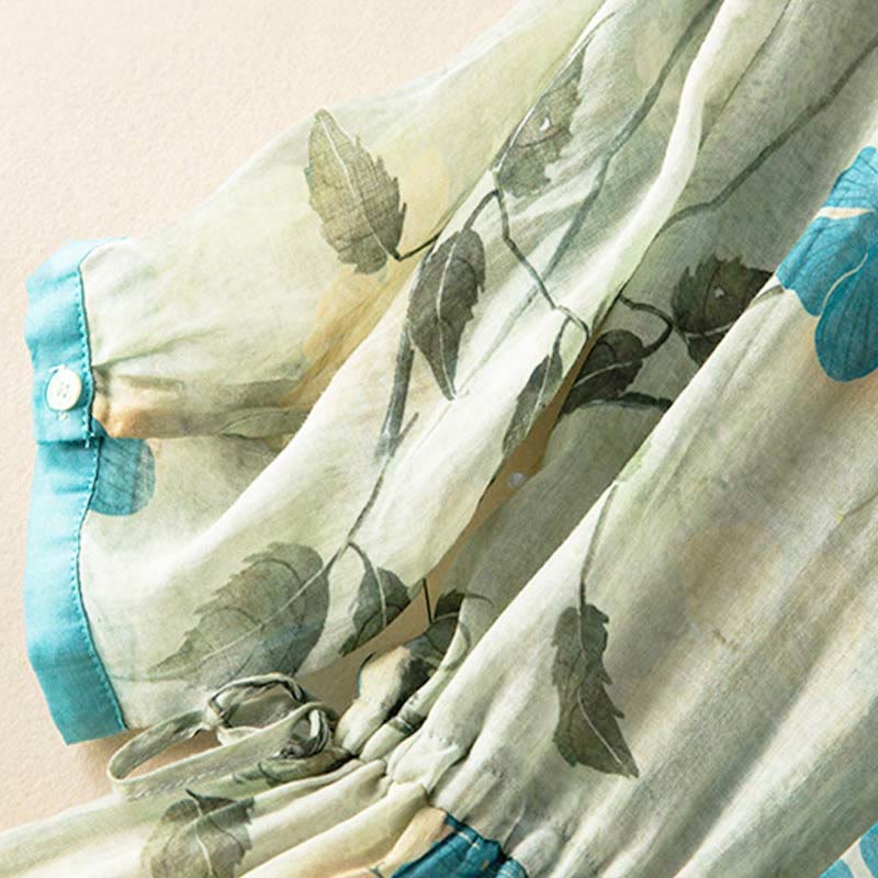 Abito midi con motivo floreale a contrasto di colore e maniche corte Buddha Stones con tasche - image 9