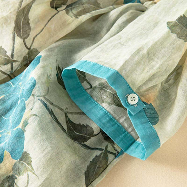 Abito midi con motivo floreale a contrasto di colore e maniche corte Buddha Stones con tasche - image 6