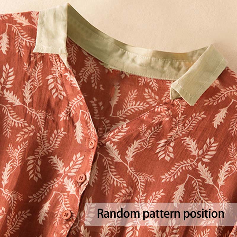 Abito midi con motivo floreale a contrasto di colore e maniche corte Buddha Stones con tasche - image 21