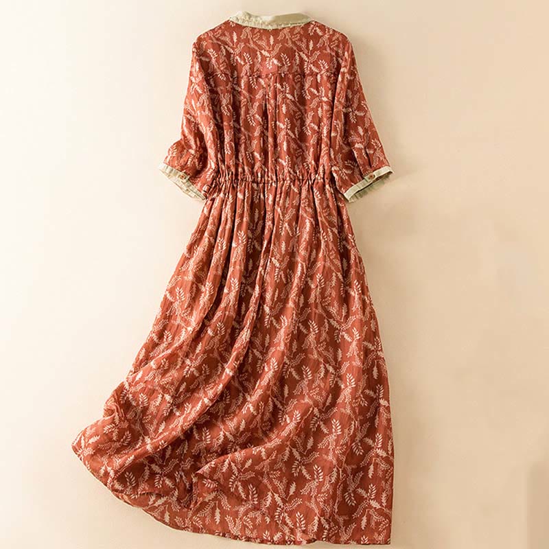 Abito midi con motivo floreale a contrasto di colore e maniche corte Buddha Stones con tasche - image 23