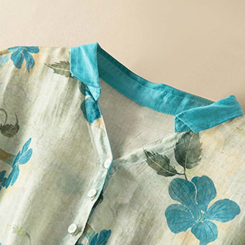 Abito midi con motivo floreale a contrasto di colore e maniche corte Buddha Stones con tasche - image 8