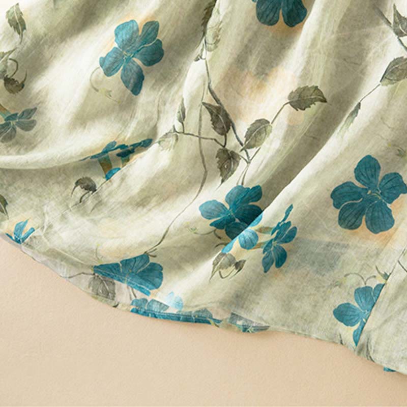 Abito midi con motivo floreale a contrasto di colore e maniche corte Buddha Stones con tasche - image 5