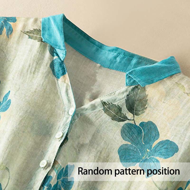 Abito midi con motivo floreale a contrasto di colore e maniche corte Buddha Stones con tasche - image 1