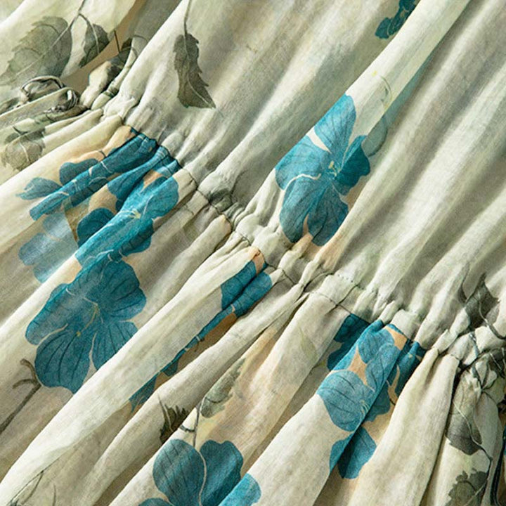 Abito midi con motivo floreale a contrasto di colore e maniche corte Buddha Stones con tasche - image 3