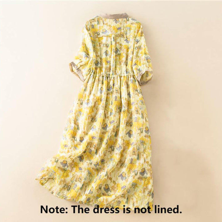 Abito midi con motivo floreale a contrasto di colore e maniche corte Buddha Stones con tasche - image 15