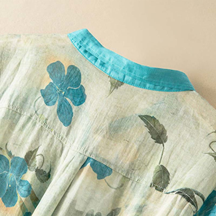 Abito midi con motivo floreale a contrasto di colore e maniche corte Buddha Stones con tasche - image 7