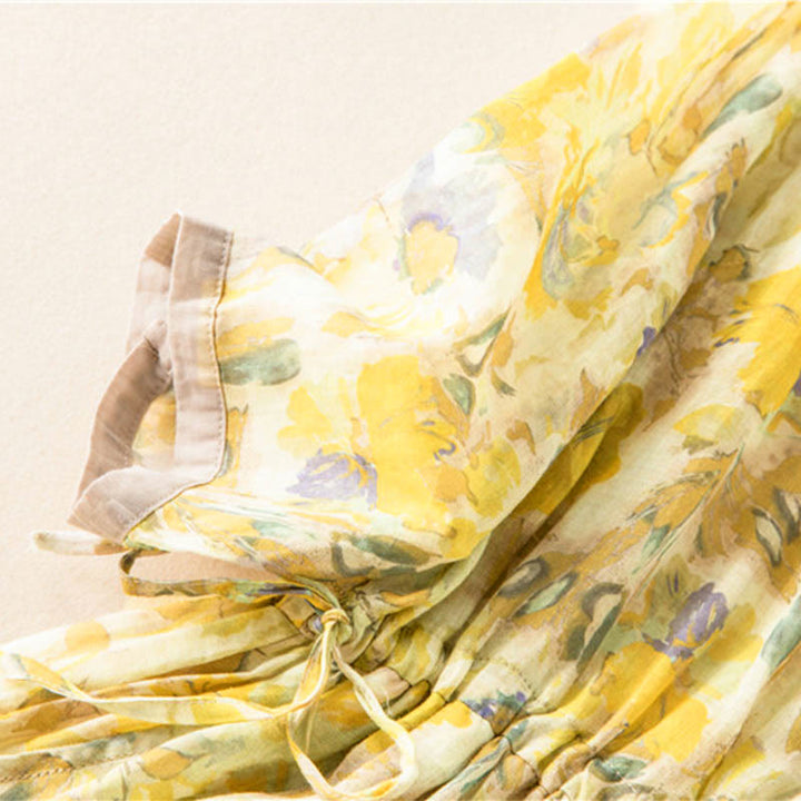 Abito midi con motivo floreale a contrasto di colore e maniche corte Buddha Stones con tasche - image 17