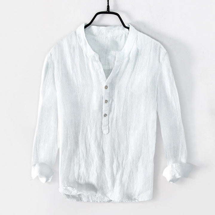 Camicia a maniche lunghe con bottoni a tinta unita in cotone e lino, abbigliamento da uomo Buddha Stones - Bianco - US/UK/AU50, EU60 (5XL) - image 10