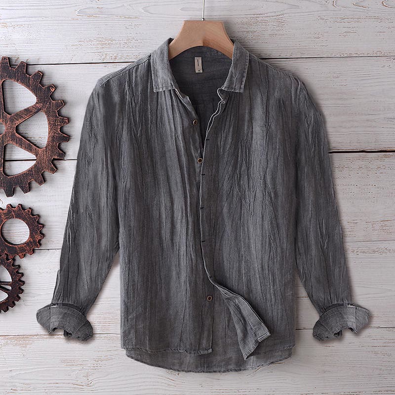 Camicia da uomo Buddha Stones , tinta unita, con risvolto, manica corta, comoda camicia in cotone e lino con piega e bottoni - Manica lunga - Grigio - US/UK/AU50, EU60 (5XL) - image 19