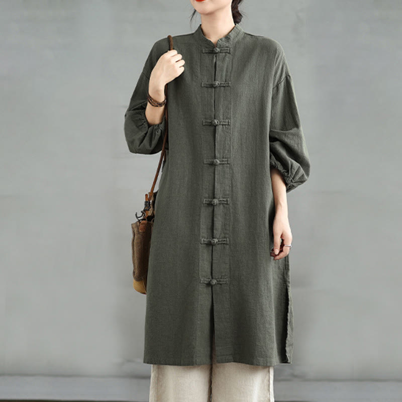 Cappotto casual da donna in cotone e lino con bottoni a rana e tasche Buddha Stones - image 8