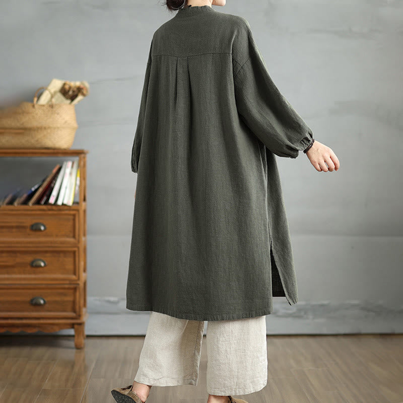 Cappotto casual da donna in cotone e lino con bottoni a rana e tasche Buddha Stones - image 9