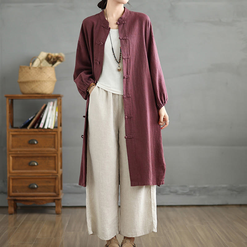 Cappotto da donna casual con bottoni a rana e tasche Buddha Stones - image 3
