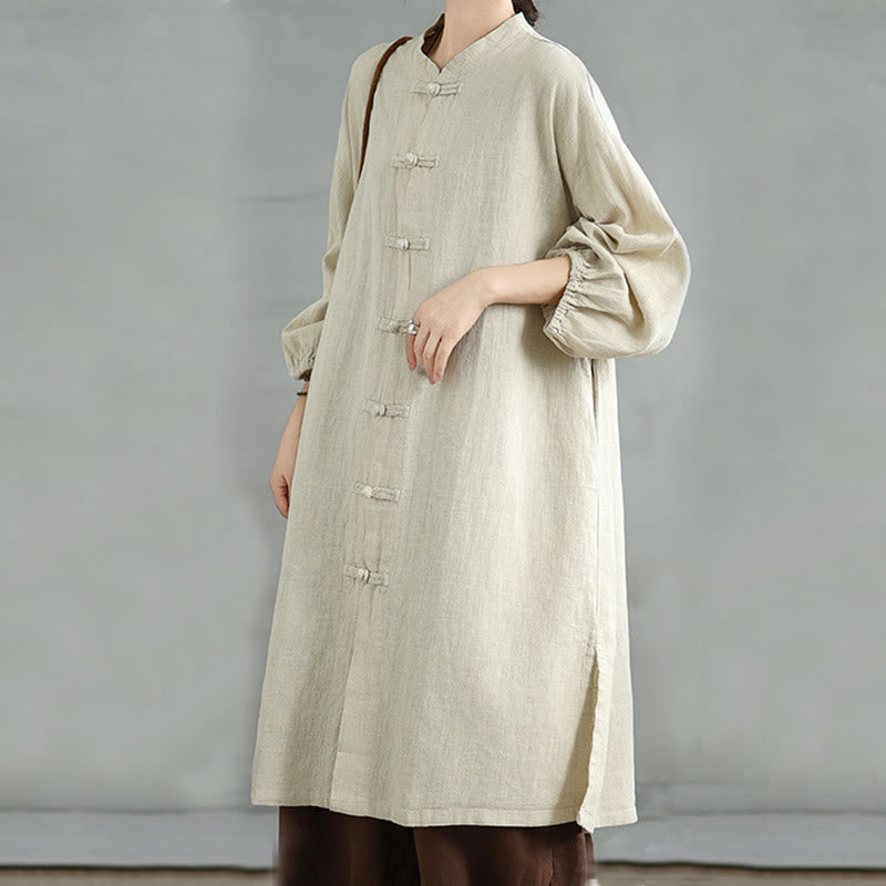 Cappotto casual da donna in cotone e lino con bottoni a rana e tasche Buddha Stones - image 16