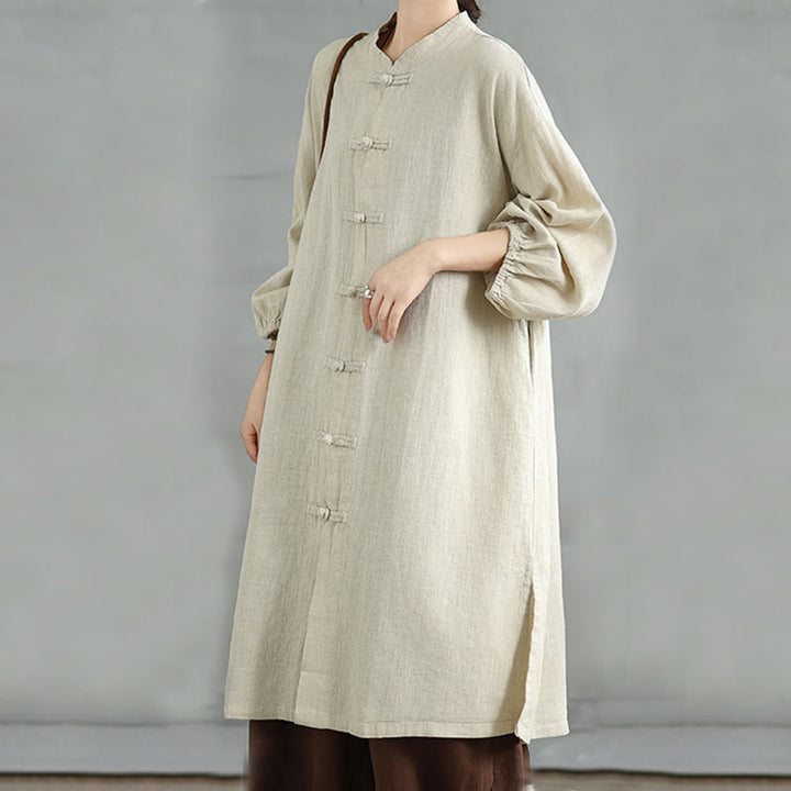 Cappotto casual da donna in cotone e lino con bottoni a rana e tasche Buddha Stones - image 16
