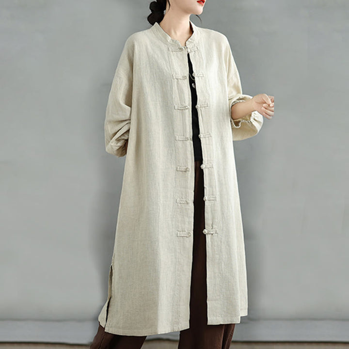 Cappotto casual da donna in cotone e lino con bottoni a rana e tasche Buddha Stones - image 17