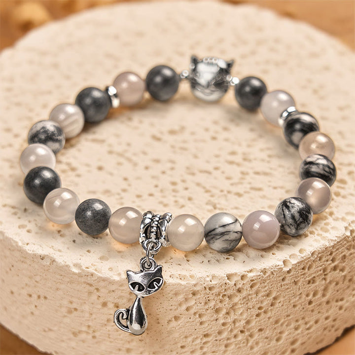 Braccialetto curativo con perline di agata grigia naturale di diaspro e gatto birmano Buddha Stones - image 2