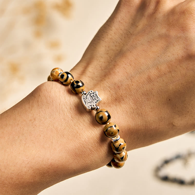 Bracciale Buddha Stones in argento sterling 925 con perline di pietra a forma di gatto soriano marrone e benedizioni - image 4