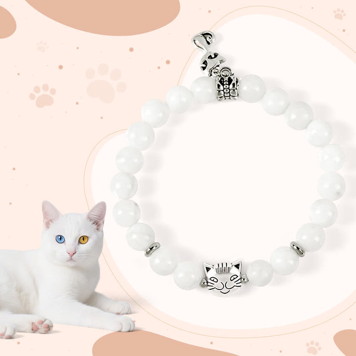 Braccialetto positivo con perline di calcedonio bianco naturale Buddha Stones White Cat - Gatto bianco (circonferenza del polso 14-16 cm) - image 0