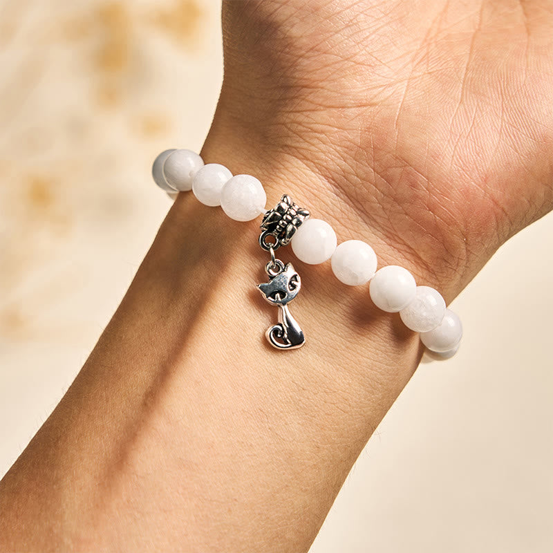 Braccialetto positivo con perline di calcedonio bianco naturale Buddha Stones White Cat - image 4