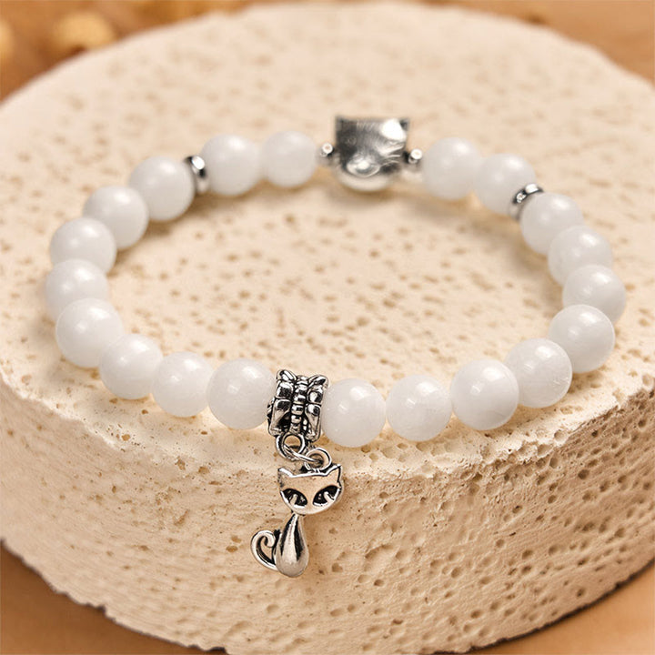 Braccialetto positivo con perline di calcedonio bianco naturale Buddha Stones White Cat - image 3