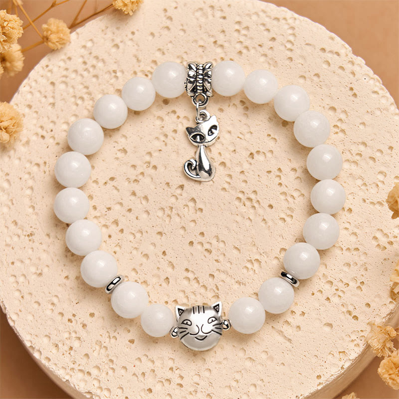 Braccialetto positivo con perline di calcedonio bianco naturale Buddha Stones White Cat - image 2