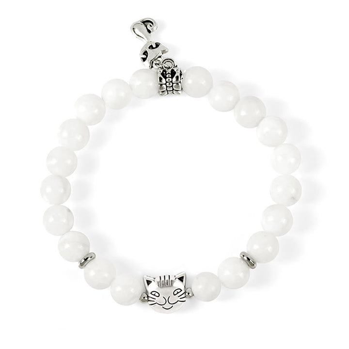 Braccialetto positivo con perline di calcedonio bianco naturale Buddha Stones White Cat - image 6