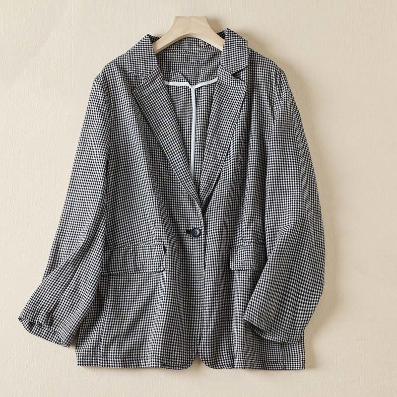Giacca da donna in cotone con risvolto e maniche lunghe, motivo a quadri Buddha Stones Commute, con tasche - Piccolo plaid - US12, UK/AU16, EU44 (2XL) - image 0
