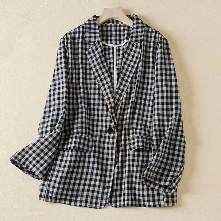 Giacca da donna in cotone con risvolto e maniche lunghe, motivo a quadri Buddha Stones Commute, con tasche - plaid medio - US12, UK/AU16, EU44 (2XL) - image 7