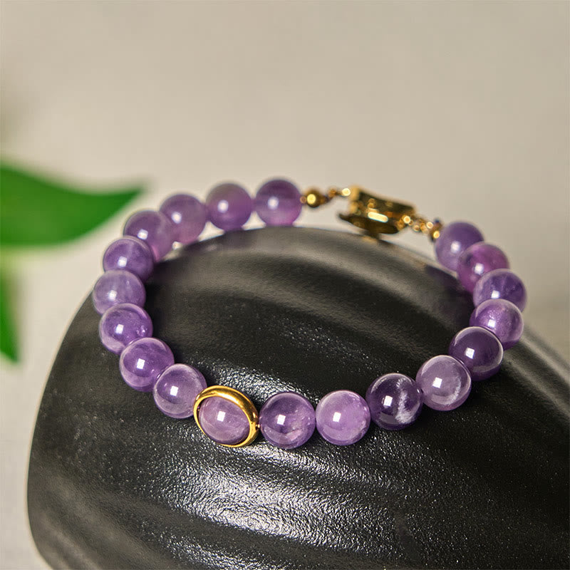 Bracciale con fibbia in perle di ametista naturale Buddha Stones Balance Releasing Stress - Fibbia in ametista e oro (circonferenza del polso: 14-16 cm) - image 0