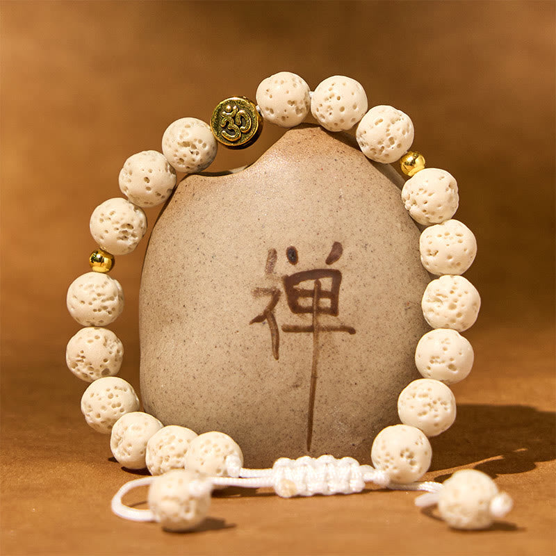 Braccialetto di guarigione calma con simbolo Om Buddha Stones in pietra lavica bianca - image 1