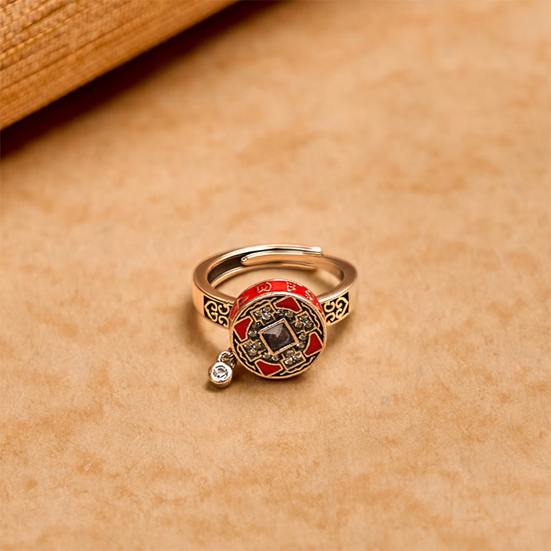 Anello girevole della ricchezza con ruota di preghiera in rame, Buddha Stones Om Mani Padme Hum - image 2