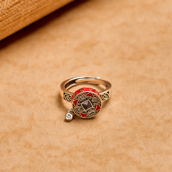 Anello girevole della ricchezza con ruota di preghiera in rame, Buddha Stones Om Mani Padme Hum - image 2