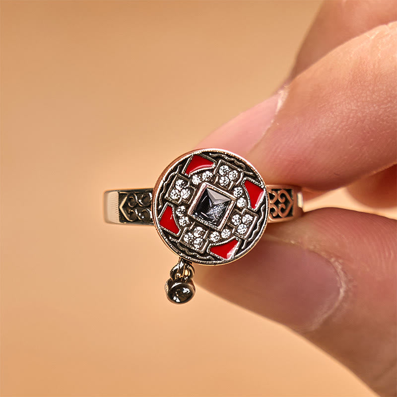 Anello girevole della ricchezza con ruota di preghiera in rame, Buddha Stones Om Mani Padme Hum - image 1