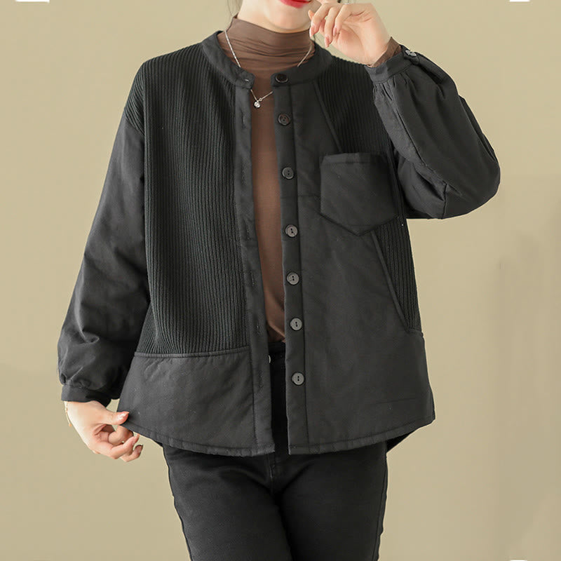 Giacca da donna in cotone a maniche lunghe con tasca e motivo patchwork semplice Buddha Stones Commute - image 12