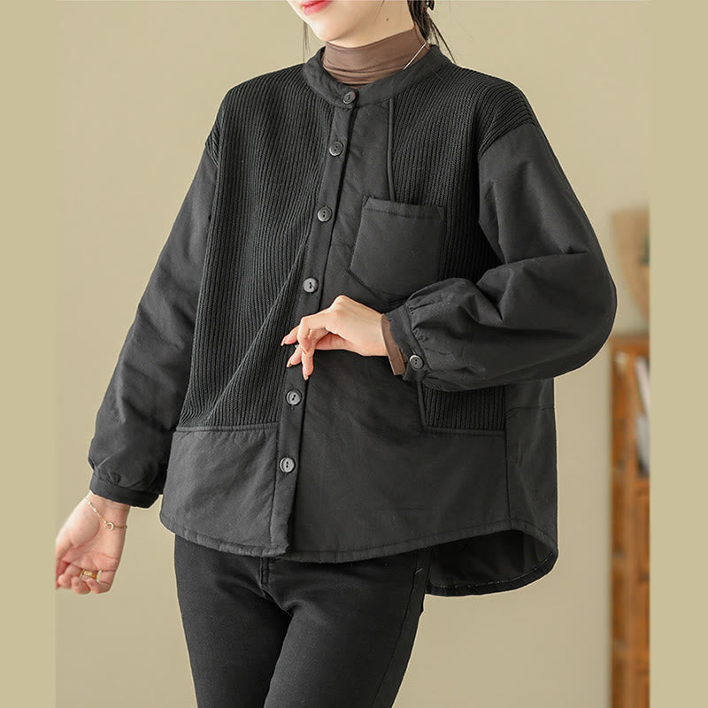 Giacca da donna in cotone a maniche lunghe con tasca e motivo patchwork semplice Buddha Stones Commute - image 11