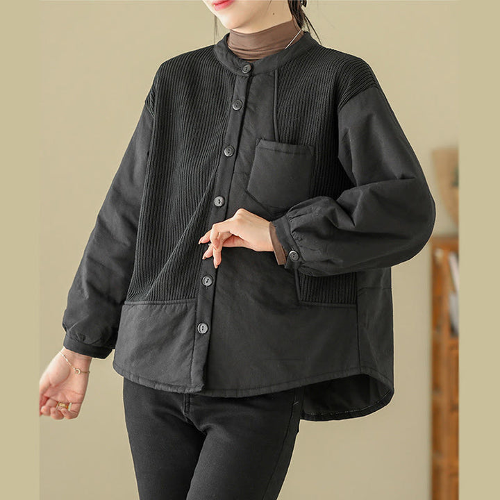 Giacca da donna in cotone a maniche lunghe con tasca e motivo patchwork semplice Buddha Stones Commute - image 11