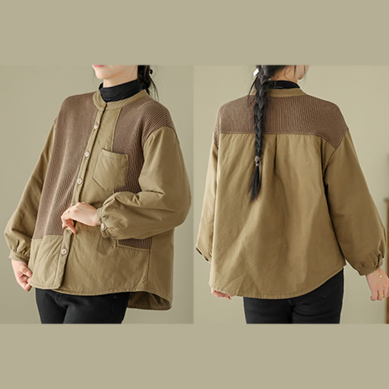 Giacca da donna in cotone a maniche lunghe con tasca e motivo patchwork semplice Buddha Stones Commute - image 9