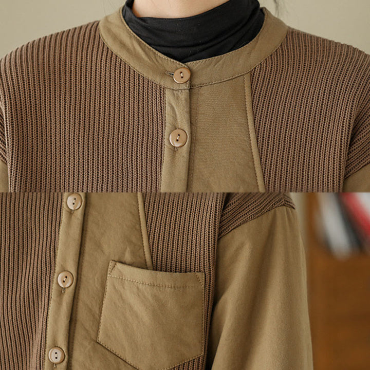 Giacca da donna in cotone a maniche lunghe con tasca e motivo patchwork semplice Buddha Stones Commute - image 6