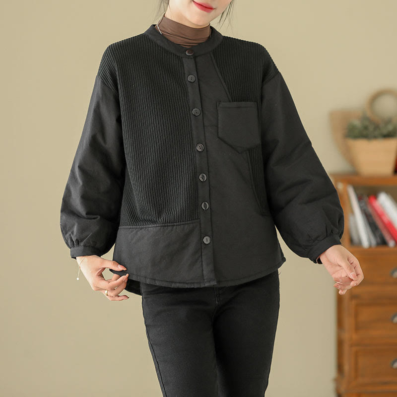Giacca da donna in cotone a maniche lunghe con tasca e motivo patchwork semplice Buddha Stones Commute - Nero - US8-10, UK/AU12-14, EU40-42 (XL) - image 10