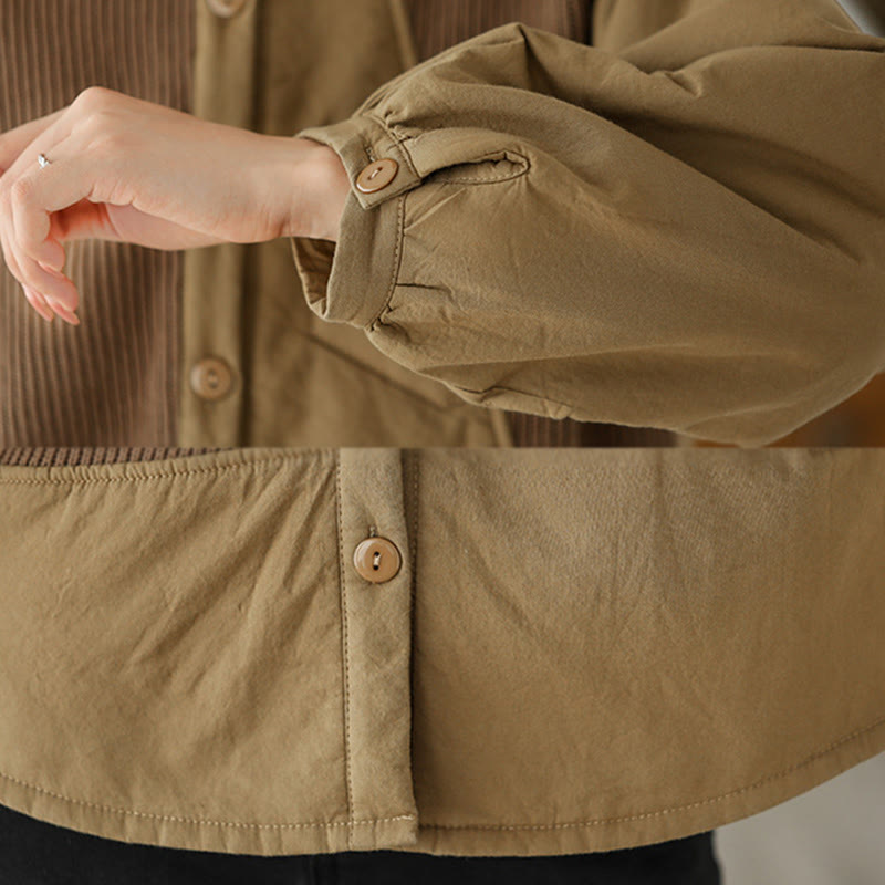 Giacca da donna in cotone a maniche lunghe con tasca e motivo patchwork semplice Buddha Stones Commute - image 7