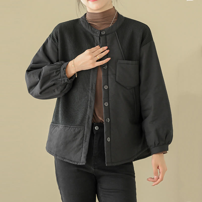 Giacca da donna in cotone a maniche lunghe con tasca e motivo patchwork semplice Buddha Stones Commute - image 13