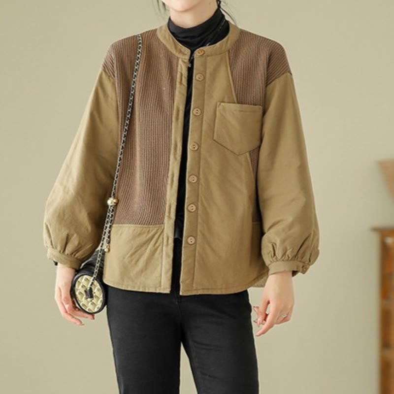 Giacca da donna in cotone a maniche lunghe con tasca e motivo patchwork semplice Buddha Stones Commute - Verga d'oro - US8-10, UK/AU12-14, EU40-42 (XL) - image 0