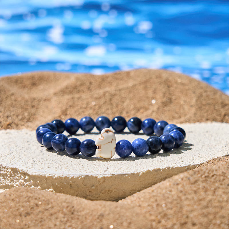Braccialetto di forza spirituale con elefante , Buddha Stones, varie pietre - Sodalite (circonferenza del polso: 15-18 cm) - image 0