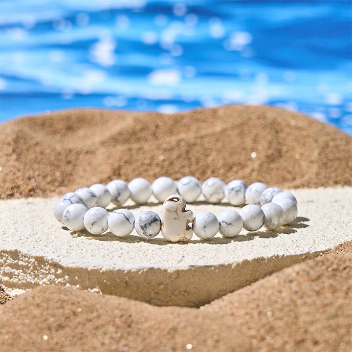 Braccialetto di forza spirituale con elefante , Buddha Stones, varie pietre - Turchese bianco (circonferenza polso: 15-18 cm) - image 9