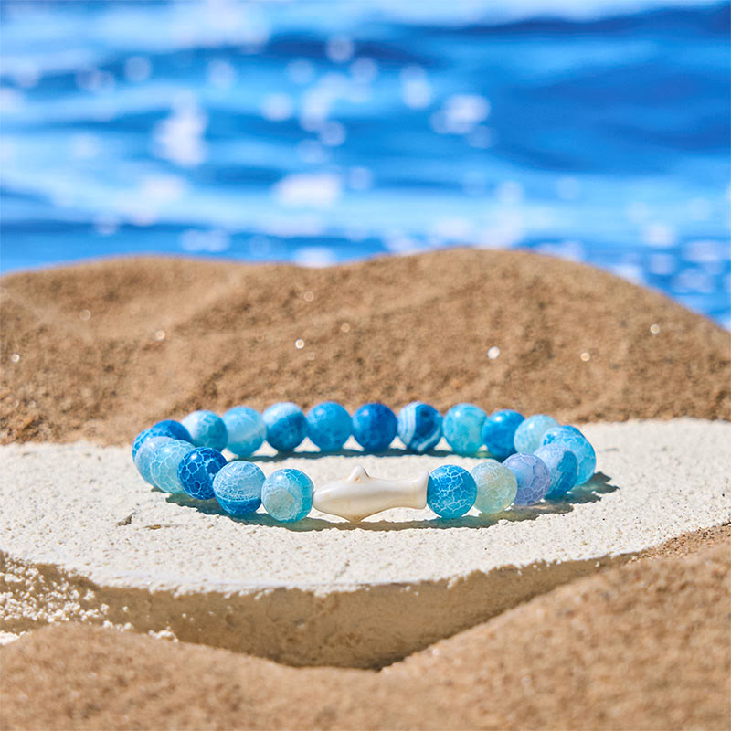 Bracciale della saggezza dello squalo in pietra di agata naturale Buddha Stones - Agata blu screpolata (circonferenza del polso: 15-18 cm) - image 4