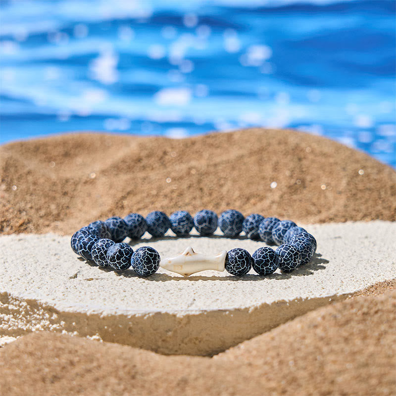 Bracciale della saggezza dello squalo in pietra di agata naturale Buddha Stones - Agata blu scuro screpolata (circonferenza del polso: 15-18 cm) - image 7