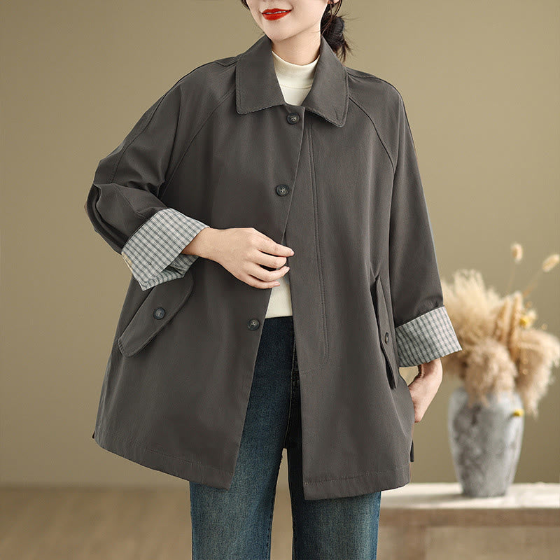 Giacca cargo da donna in cotone a maniche lunghe con tasca e toppe semplici Buddha Stones - Grigio scuro - US12, UK/AU16, EU44 (XL) - image 0