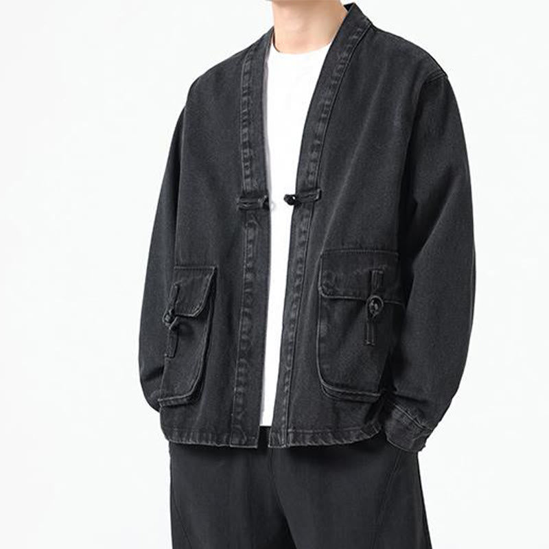 Giacca da uomo in cotone a maniche lunghe con tasche e bottoni in denim con Buddha Stones - image 6