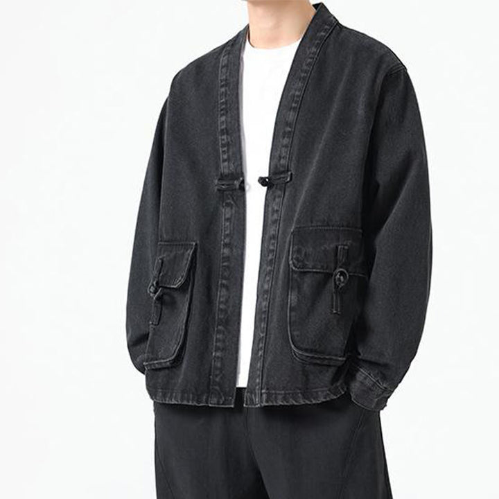 Giacca da uomo in cotone a maniche lunghe con tasche e bottoni in denim con Buddha Stones - image 6